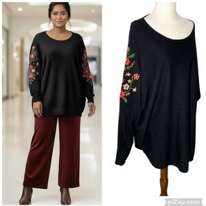 AAEDA Floral Embroidered Dolman Sleeve Sweater